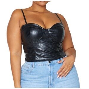 Pretty little thing Plus Black PU Croc Cropped Corset Top